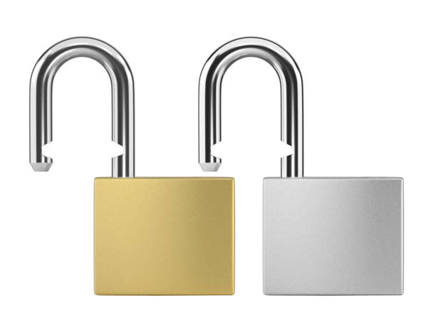 istock Locked Golden Padlock and Locked silver color Padlock on the white background 2064497566