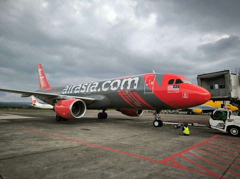 Banda Aceh, Aceh,Indonesia, February 28, 2024: Airbus Aircraft A 320 Family Fleet Special livery Air Asia Malaysia