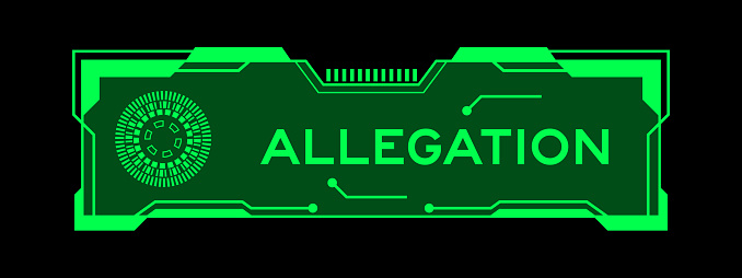 Green color of futuristic hud banner that have word allegation on user interface screen on black background