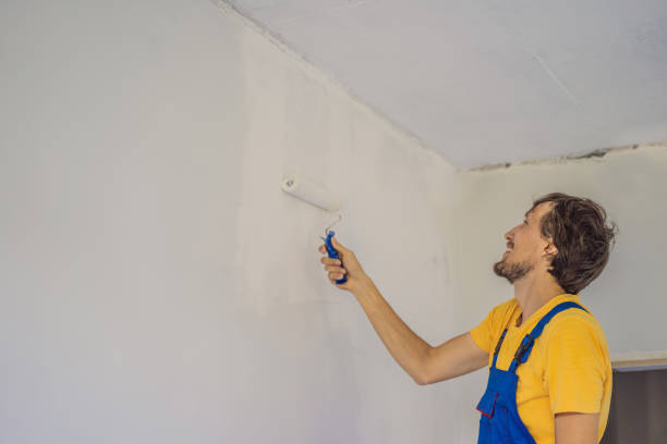 istock Professional painter worker painting and priming wall with painting roller 2064571610