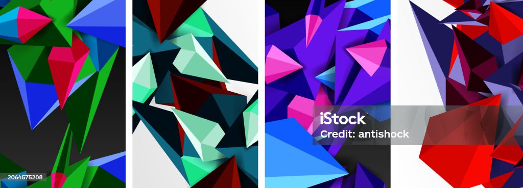 Low Resolution Triangle Set Of Triangle Geometric Low Poly 3d Shapes Posters Stock Illustration ...