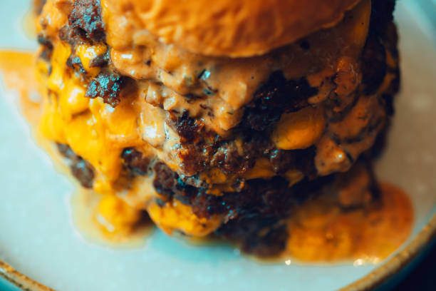 Perfect hamburger classic beef burger cheeseburger with cheese. Close up