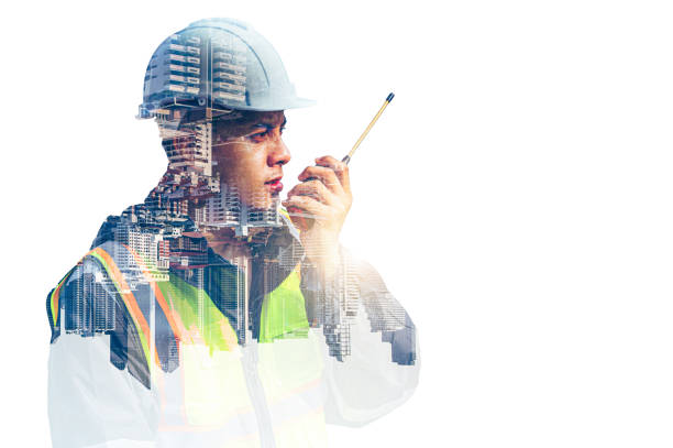 istock The double exposure image of the engineer thinking overlays with cityscape image with copy space. The concept of engineering, construction, futuristic and industry. 2064652224
