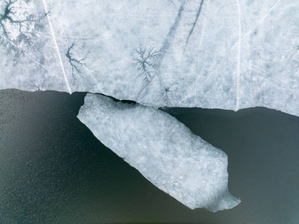 istock Ice melts on the river. Ice crack. Aerial drone view. Spring sunny morning. 2064747869