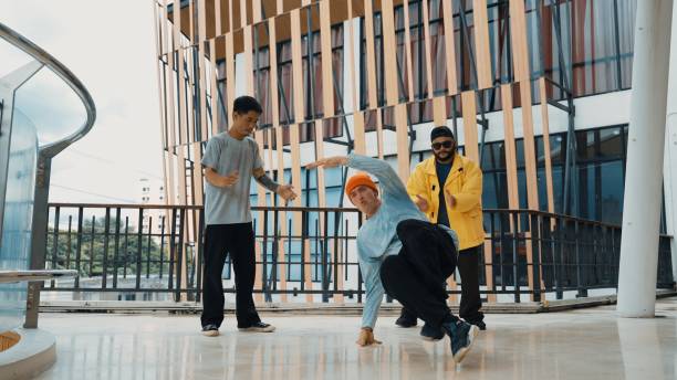 istock Hip hop team dance break dance while multicultural friend surround Endeavor. 2064769470