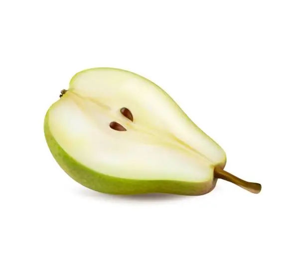 Vector illustration of Ripe raw realistic green pear fruit 3d vector half