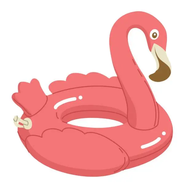Vector illustration of Pink inflatable flamingo for beach holidays and parties. Summer leisure. Bright vector illustration for posters and scrapbooking, isolated on a transparent background.