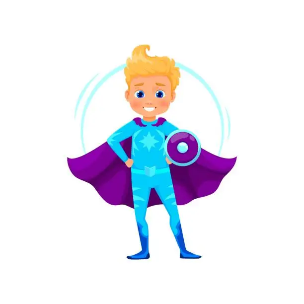 Vector illustration of Cartoon kid superhero character in vibrant costume