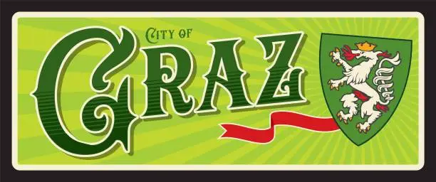 Vector illustration of City of Graz Austrian city travel plate