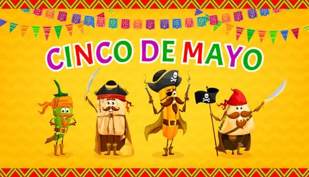 Vector illustration of Cinco de Mayo banner with Tex Mex cuisine pirates