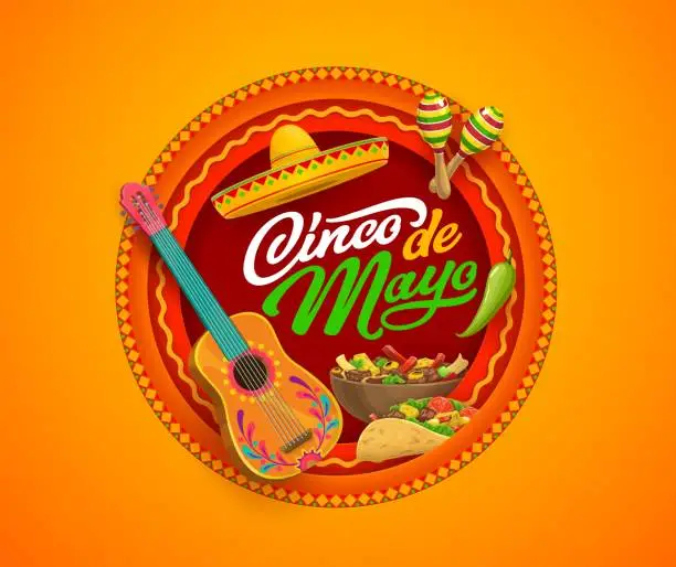 Vector illustration of Mexican cinco de mayo holiday paper cut banner