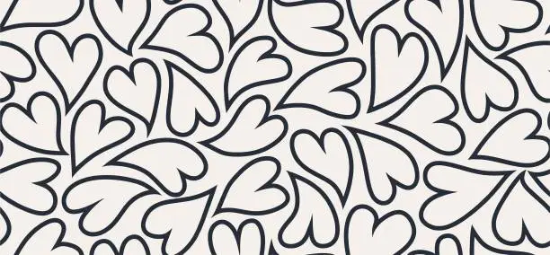 Vector illustration of love heart line out seamless pattern.