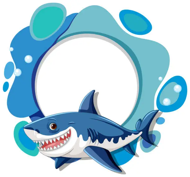 Vector illustration of Cartoon shark smiling inside a bubble frame