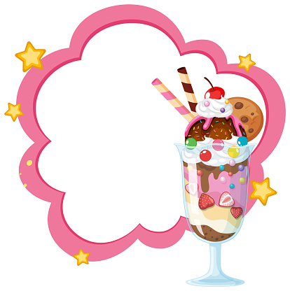 Colorful ice cream sundae with whimsical cloud frame
