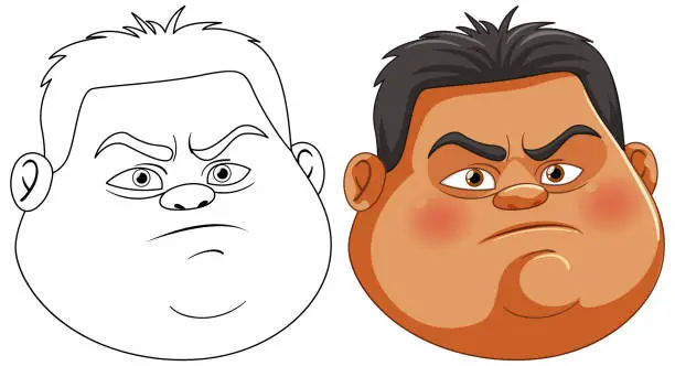 Vector illustration of Two cartoon faces with angry expressions, vector art