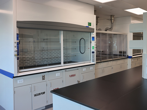 chemistry fume hoods in a typical modern chemistry laboratory