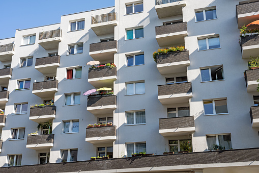 A social housing building seen in Berlin, Germany