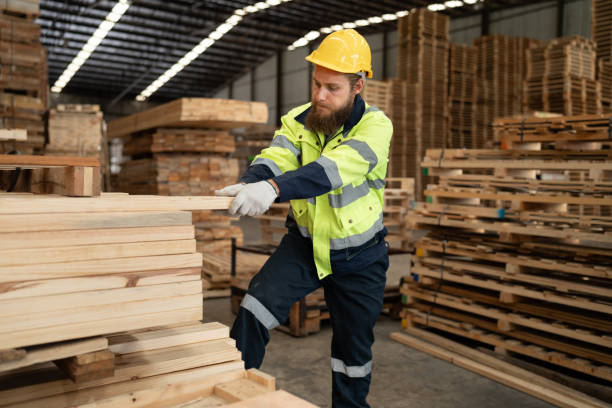 istock Caucasian businessman working with checking timber stock at warehouse 2064923832