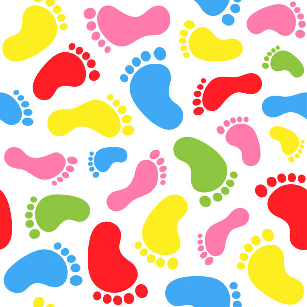 seamless pattern with human footprints. people feet symbol vector illustration - paint stroking backgrounds orange stock illustrations