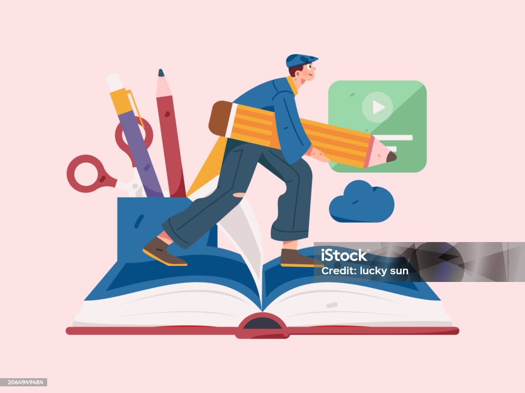 Learning Depiction Education And Learning People Flat Vector Concept Hand Drawn ...