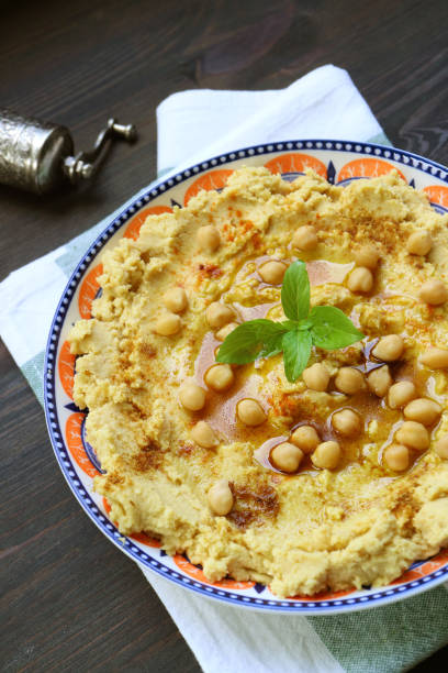 Plate of Delectable Freshly Cooked Homemade Hummus