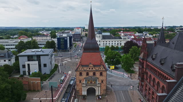 Aerial view of Steintor in Rostock , Germany