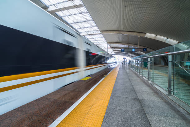Aerodynamic, High Speed Train, Railroad Station Platform, Motion, Railing