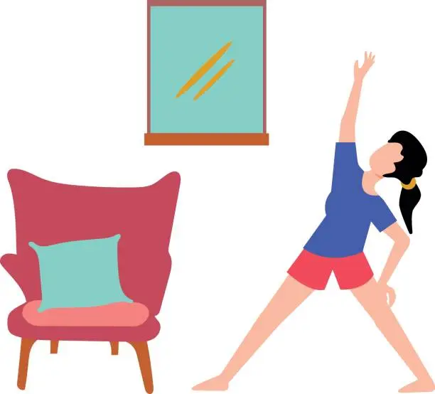 Vector illustration of The girl is exercising at home.