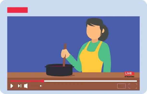 Vector illustration of The girl is cooking live.