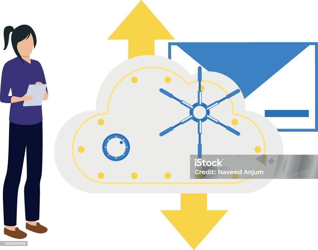 Data Protection Girl Girl Has Cloud Data Protection Stock Illustration - Download Image Now ...