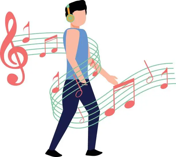 Vector illustration of The boy is into music.