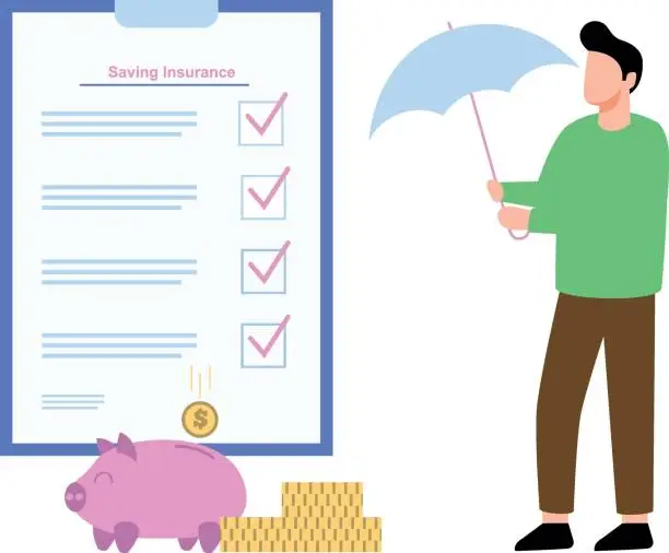 Vector illustration of The boy has insurance for his savings.