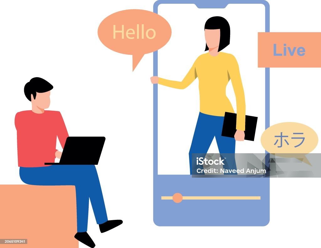 Livel Learn. Language The Boy Is Taking A Live Language Class Stock Illustration - Download ...