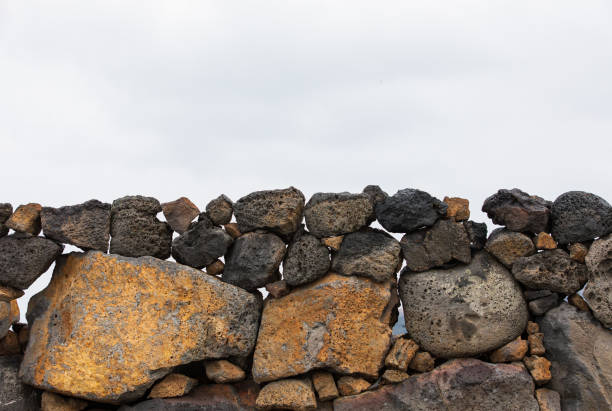 Jeju stone wall that forms the border of the field. Batdam