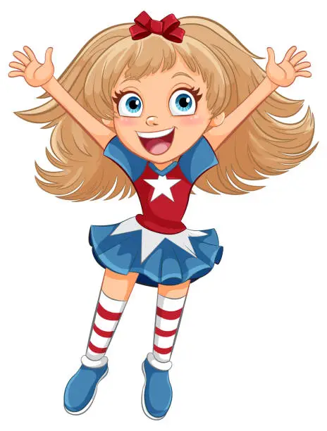 Vector illustration of Animated girl with a big smile, jumping happily.