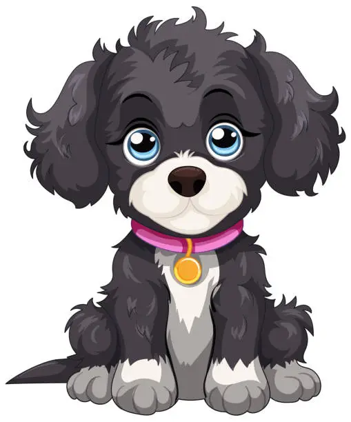 Vector illustration of Cute cartoon puppy with a shiny collar