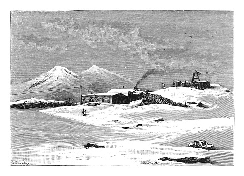 Vintage engraved illustration - Astronomical observatory (Pic du Midi de Bigorre)