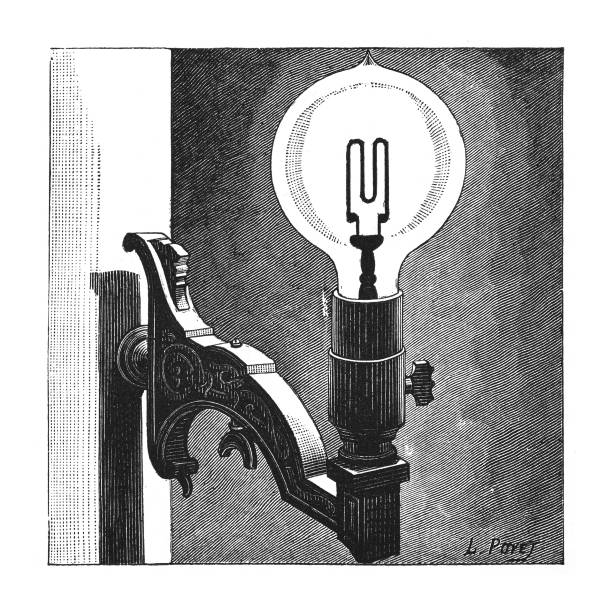 Vintage engraved illustration - Light bulb (invented by Sir Hiram Stevens Maxim inventor of the lightbulb 1840-1916)