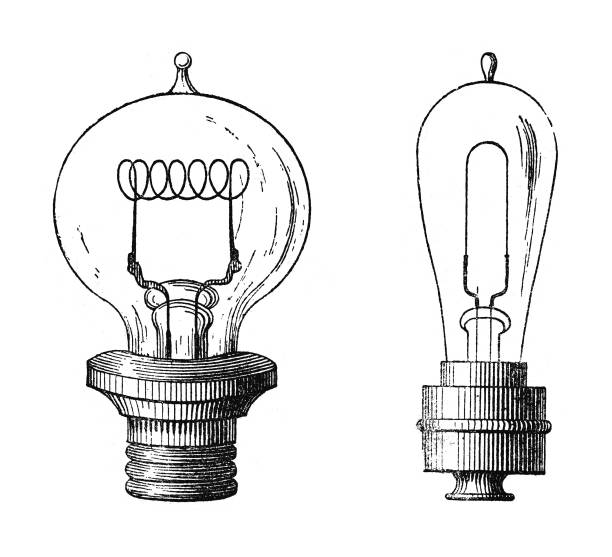 トーマス・エジソン(アメリカの発明家1847-1931)が発明した電球-白い背景で隔離されたヴィンテージ彫刻イラスト - thomas alva edison museum点のイラスト素材／クリップアート素材／マンガ素材／アイコン素材