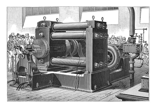 Vintage engraved illustration - Dynamo electric machine (electrical generator) invented by Thomas Edison (American inventor 1847-1931)