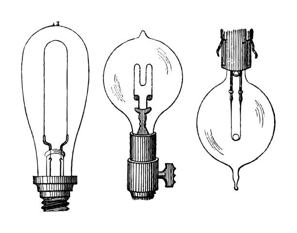 ilustrações de stock, clip art, desenhos animados e ícones de light bulb collection by thomas edison (inventor) - hiram maxim (inventor) and joseph swan (inventor) - vintage engraved illustration isolated on white background - thomas alva edison museum