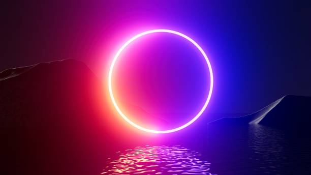 istock 3d illustration Neon ring in the mountains at night 2065168745