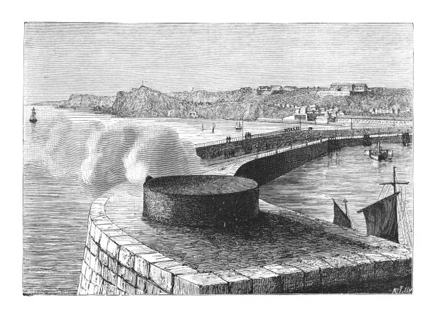 Dover (ferry port in Kent) - Vintage engraved illustration Vintage engraved illustration - Dover (ferry port in Kent) north downs stock illustrations
