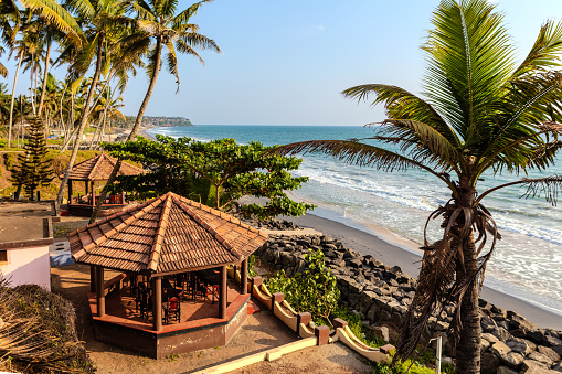 Exterior of beach tourist resort in Goa, India. Located in Candolim , overlooking the ocean.