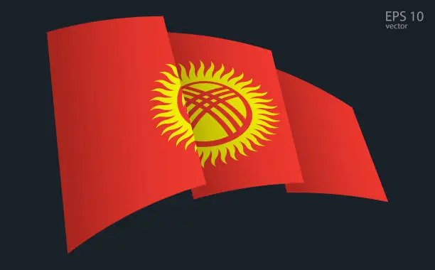 Vector illustration of Waving Vector flag of Kyrgyzstan. National flag waving symbol. Banner design element.