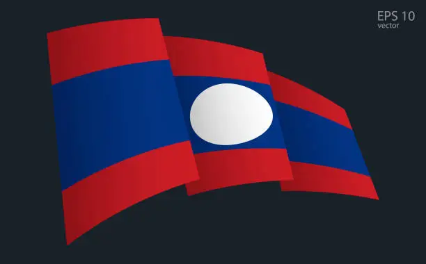 Vector illustration of Waving Vector flag of Laos. National flag waving symbol. Banner design element.