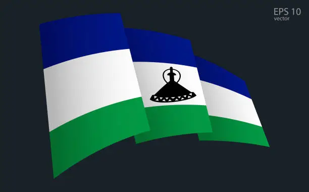 Vector illustration of Waving Vector flag of lesotho. National flag waving symbol. Banner design element.