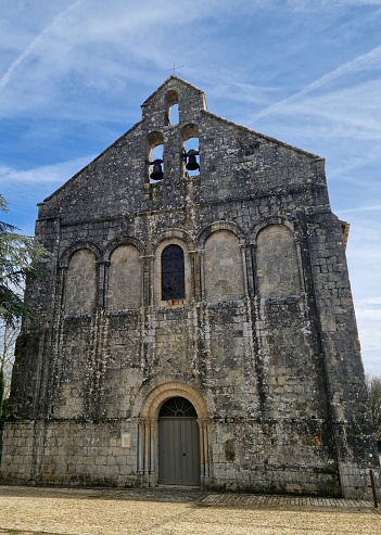 Double bell tower of the Church of Saint Pierre, twelfth century, Feuillade, Charente, small villages of France