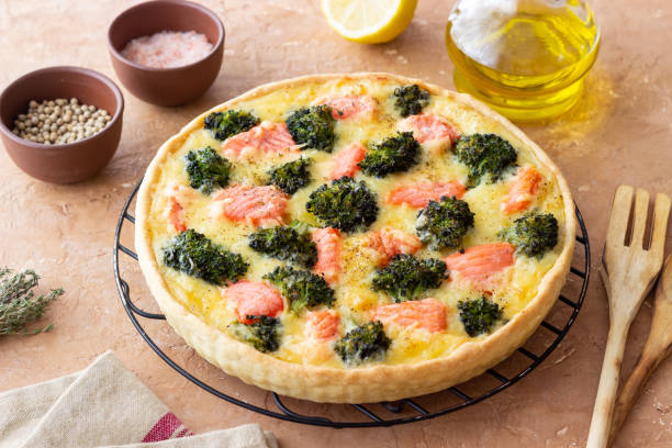 istock Quiche or pie with salmon and broccoli. French cuisine. 2065187384
