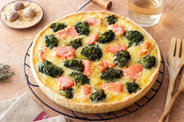 istock Quiche or pie with salmon and broccoli. French cuisine. 2065187400